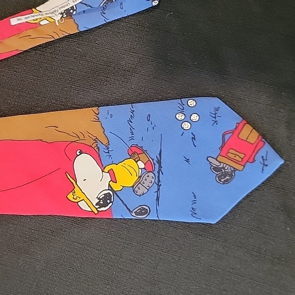 Vintage Peanuts Men's Silk Tie. Snoopy Golfing with Woodstock EUC - Picture 3 of 6